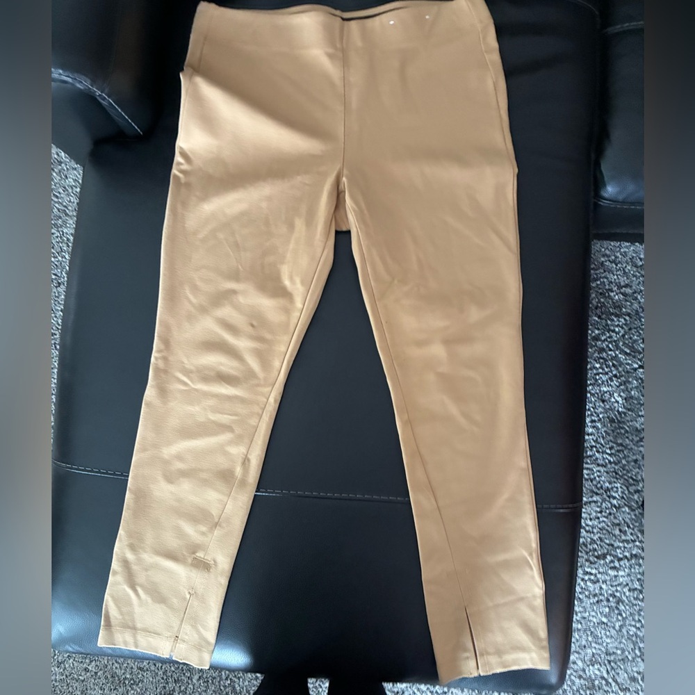 stretchy straight leg point beige pants
